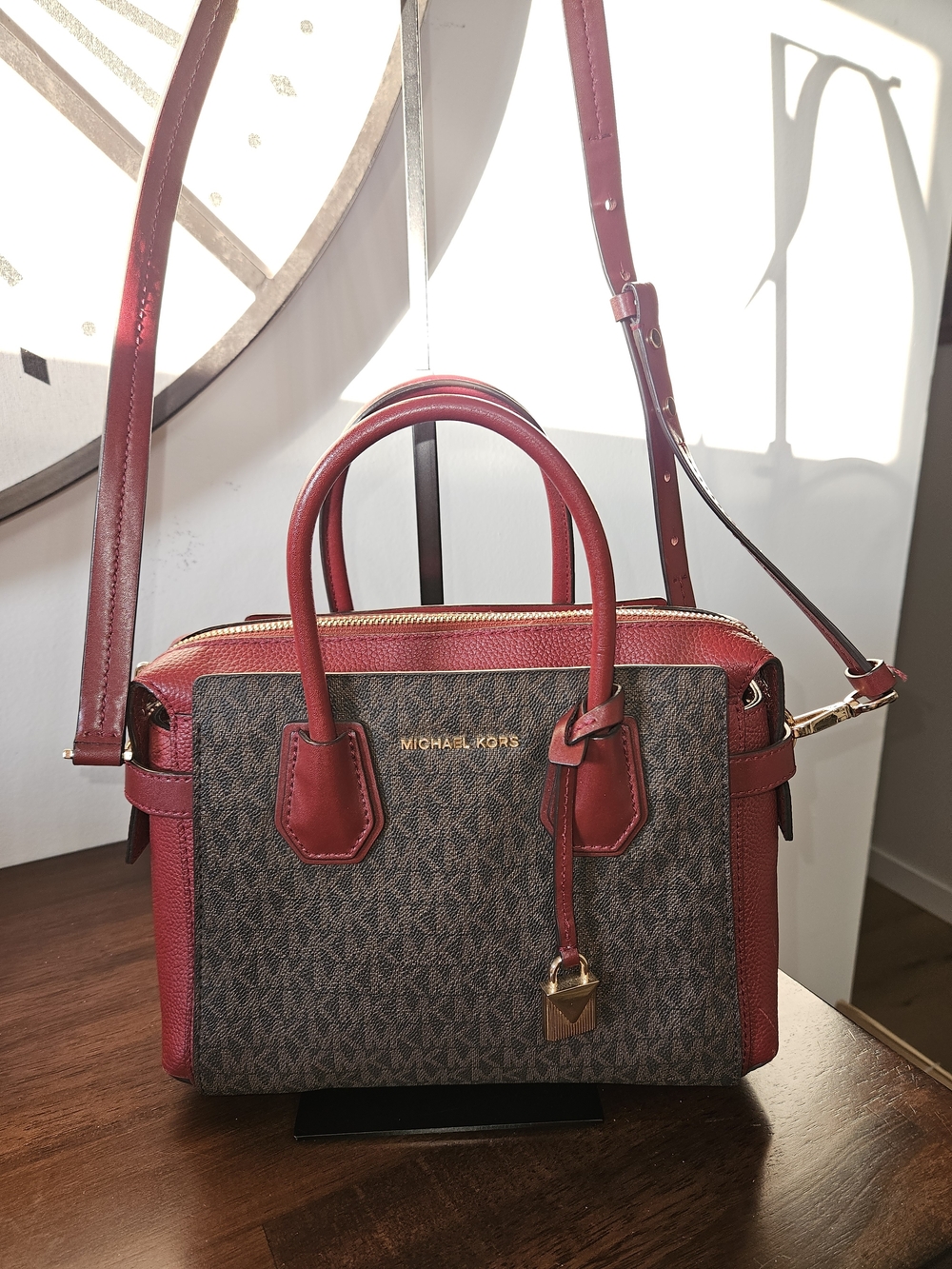 Michael Kors Red and Brown Logo Satchel